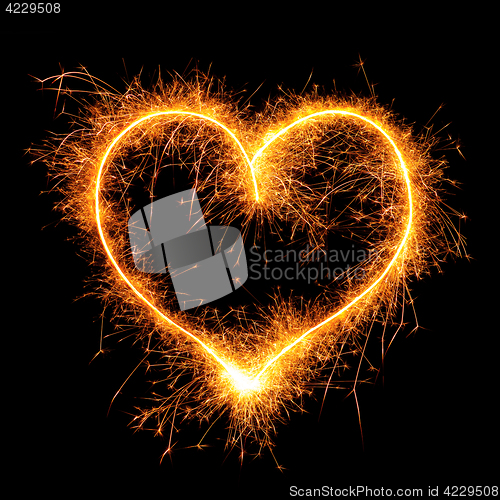 Image of Heart from sparkler on black