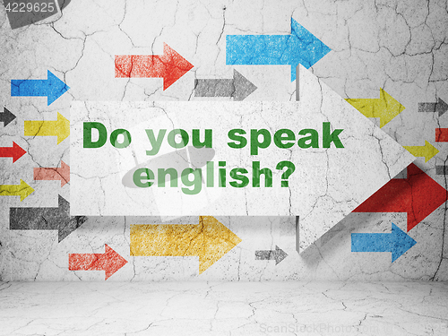 Image of Studying concept: arrow with Do you speak English? on grunge wall background