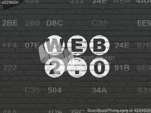 Image of Web design concept: Web 2.0 on wall background