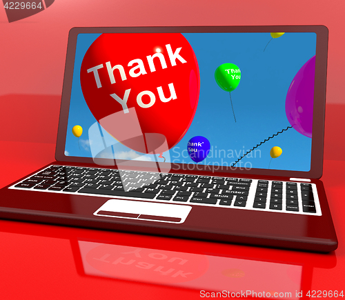 Image of Thank You Balloon On Computer As Online Thanks Message