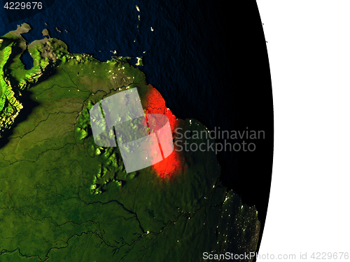 Image of Guyana from space during dusk