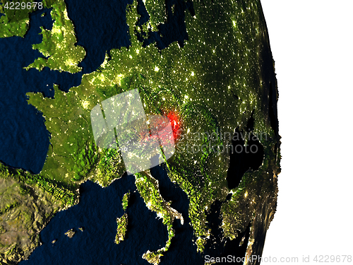 Image of Austria from space during dusk