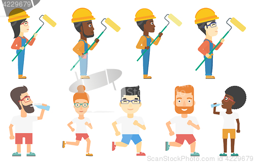 Image of Vector set of builders and sportsmen characters.