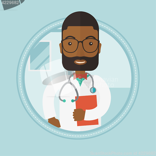 Image of Doctor with stethoscope and file.