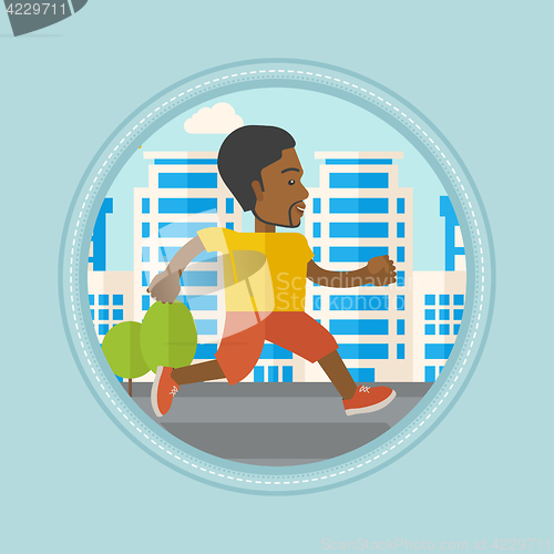 Image of Young man running in the city vector illustration.