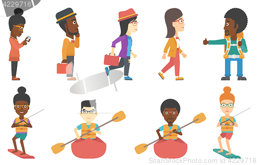 Image of Set of tourists business and sport characters.