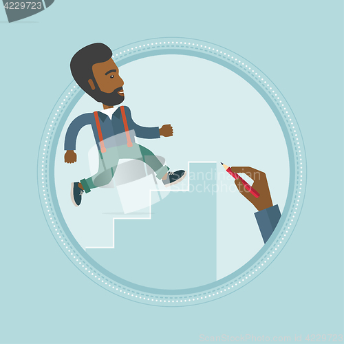 Image of Businessman running upstairs vector illustration.