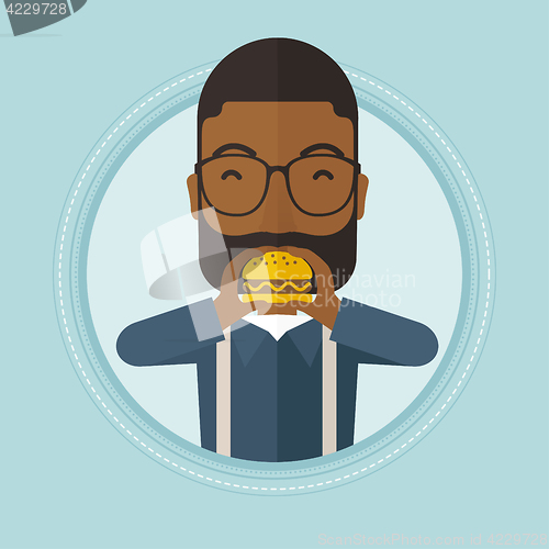 Image of Man eating hamburger vector illustration.