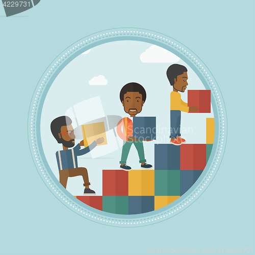 Image of Group of businessmen building career ladder.