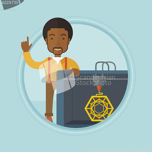 Image of Man with three D printer vector illustration.