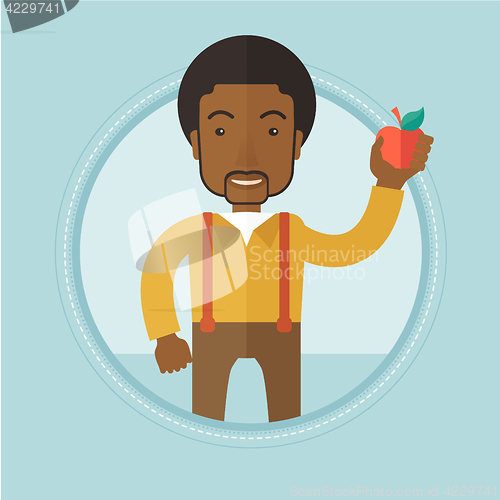 Image of Young man holding apple vector illustration.