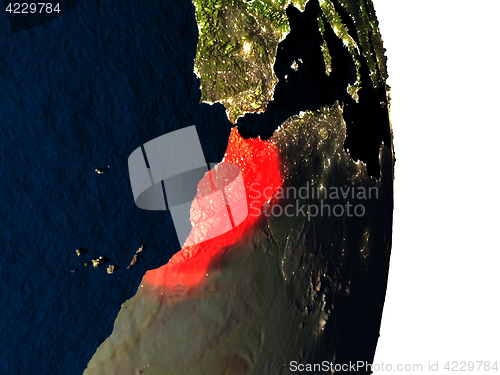 Image of Morocco from space during dusk