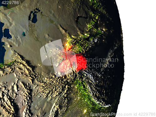 Image of Tajikistan from space during dusk