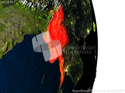 Image of Myanmar from space during dusk
