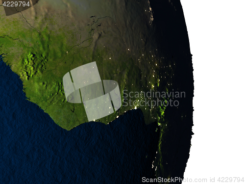 Image of Ghana from space during dusk