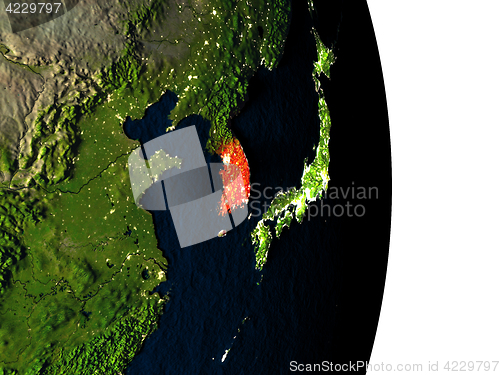 Image of South Korea from space during dusk