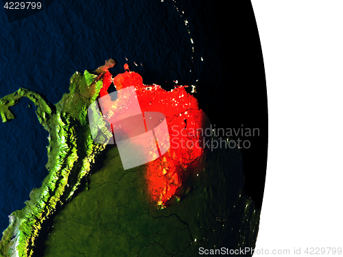 Image of Venezuela from space during dusk