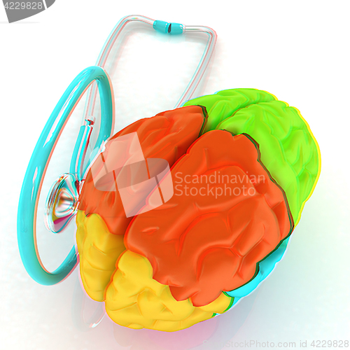 Image of stethoscope and brain. 3d illustration. Anaglyph. View with red/