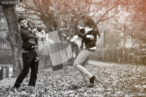 Image of Happy young Couple in Autumn Park