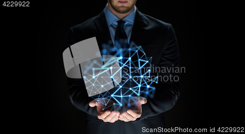 Image of close up of businessman with network projection
