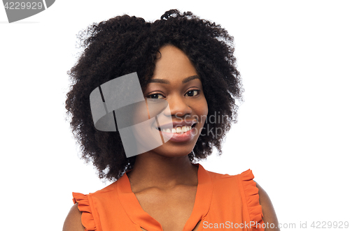 Image of happy african american young woman over white