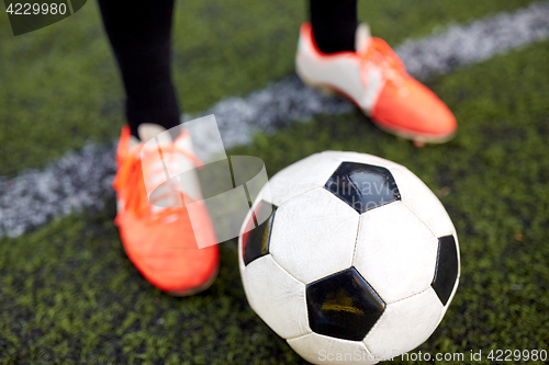 Image of soccer player playing with ball on football field