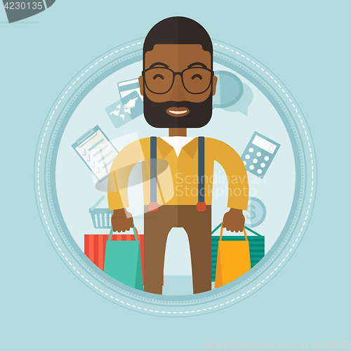 Image of Happy man with shopping bags vector illustration.