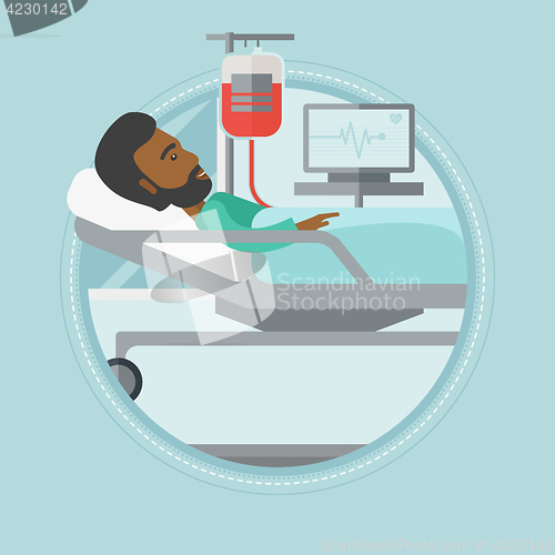 Image of Man lying in hospital bed vector illustration.