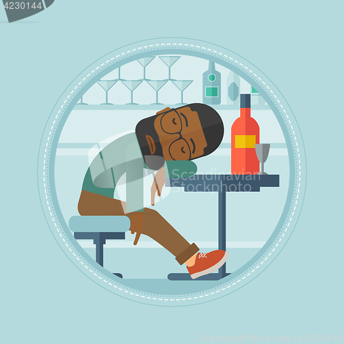 Image of Drunk man sleeping in bar vector illustration.