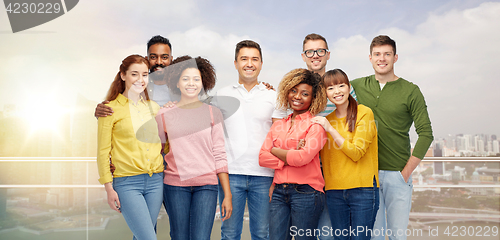 Image of international group of happy smiling people