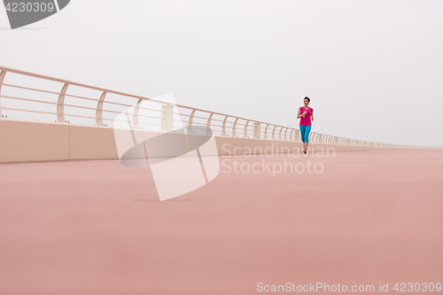 Image of woman busy running on the promenade