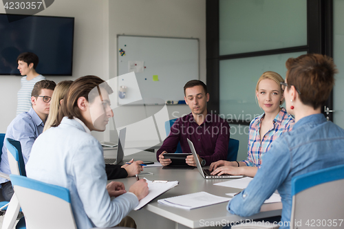 Image of Business Team At A Meeting at modern office building