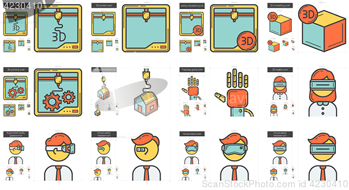 Image of Virtual reality and 3D technology line icon set.