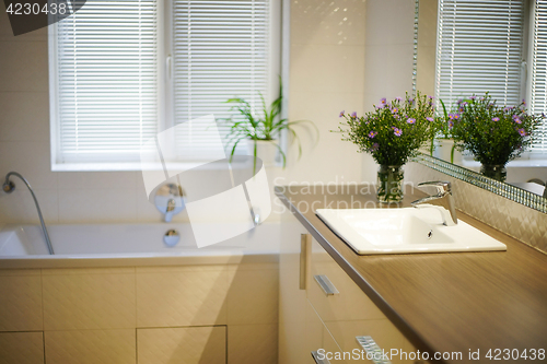 Image of Bathroom interior with flowers