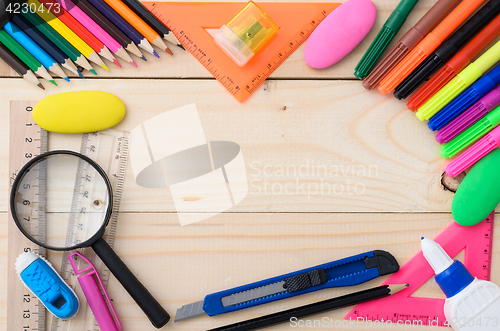 Image of School stationery with notebook copyspace