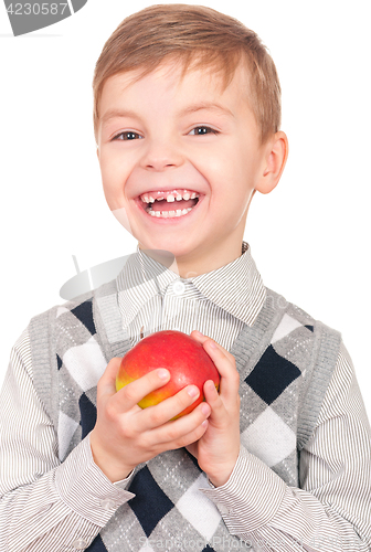 Image of Boy with fresh red apple