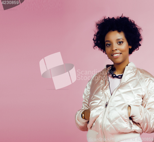 Image of young cute disco african-american girl on pink background smiling adorable emotions copyspace, lifestyle people concept