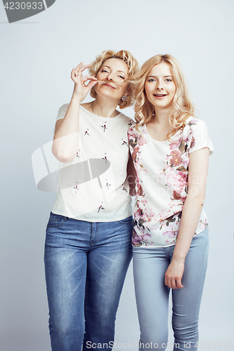 Image of mother with daughter together posing happy smiling isolated on white background with copyspace, lifestyle people concept