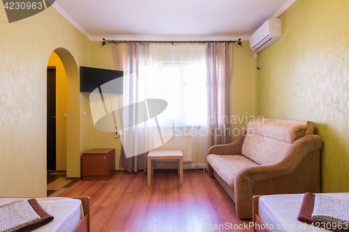 Image of Interior of a hotel room at the seaside