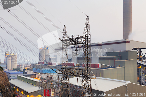 Image of Hong Kong power station at sunset