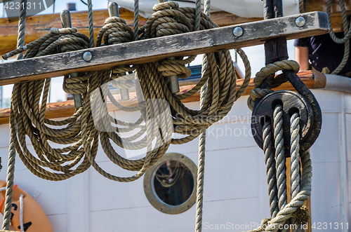 Image of Rigging on the deck of an old sailing ship