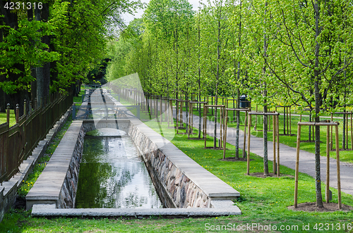Image of Picturesque water canal in spring time Kadriorg park, Tallinn, E