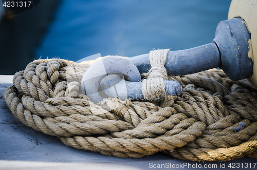 Image of Rigging on the deck of an old sailing ship