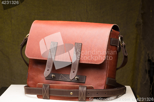 Image of Old vintage leather bag with leather strap 