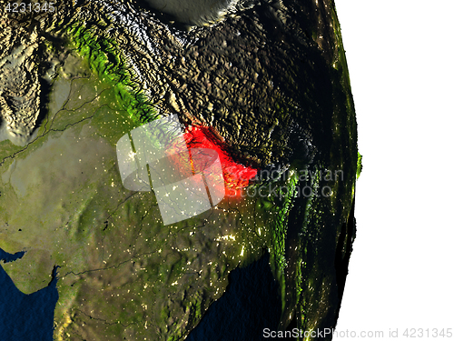 Image of Nepal from space during dusk