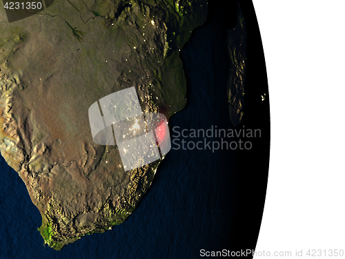 Image of Swaziland from space during dusk