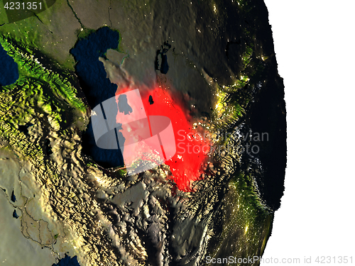 Image of Turkmenistan from space during dusk