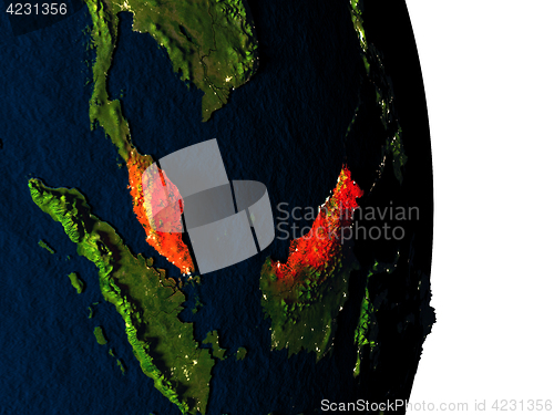 Image of Malaysia from space during dusk