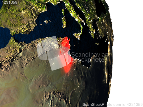 Image of Tunisia from space during dusk
