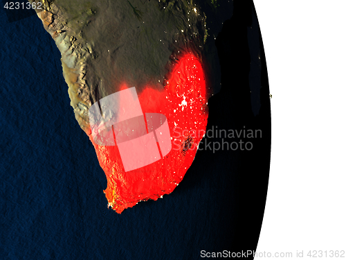 Image of South Africa from space during dusk